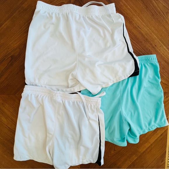 Nike Dri-Fit lot bundle of 3 soccer running shorts. 2 white 1 teal women’s Xs - Picture 2 of 4